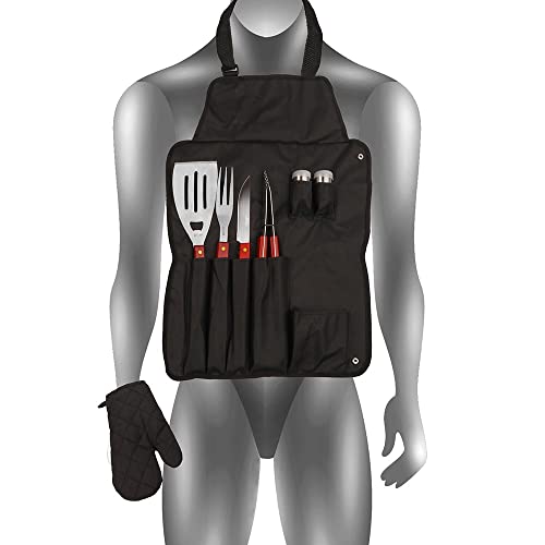 Kit Churrasco 8 Peças Inox Com Avental E Luva