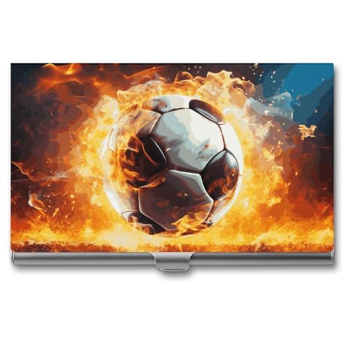Porte-cartes de visite football fin en métal rigide unisexe