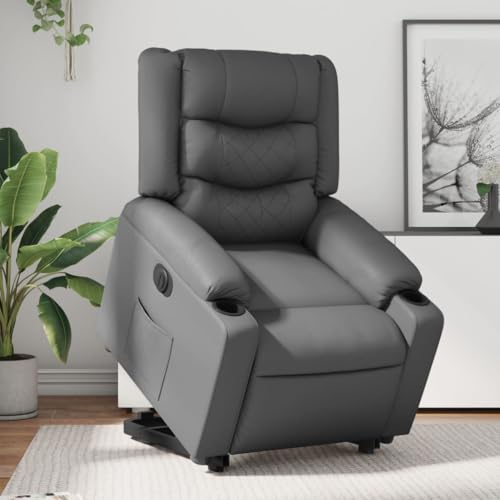 Cartvyn Silla de relajación eléctrica de piel sintética gris con función alargada, acolchada, estructura de metal y madera, ergonómica para salón y oficina