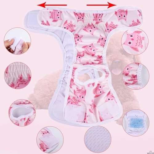 XFLYP 3 Stück Wiederverwendbare Hundewindeln, Läufigkeitshose für Hündinnen Hochsaugfähige, Waschbare, Einstellbar und umweltfreundliche, Hygienische Hundewindeln für Inkontinenz Hund (XS)