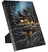 DEMAGNNIE LED Lighted Christmas House Pictures with Timer, Fiber Optic Lights Run by Batteries, R...
