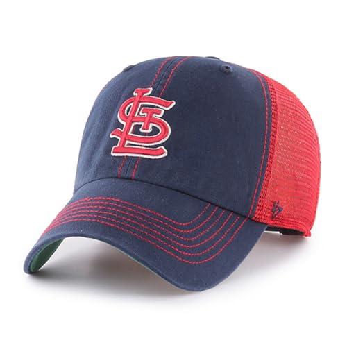 47 Brand MLB Unisex Team Color Alternate Trawler Clean Up Mesh Trucker Snapback Baseball Cap Adult One Size Fits All - St. Louis Cardinals - Navy/Red