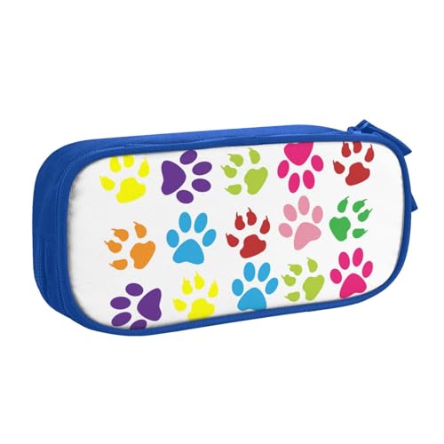 犬の足のパターンペンケース 筆箱 文具ケース おしゃれ 筆袋 鉛筆ケース 鉛筆のサック 中高校生 軽量 収納バッグ 学生 子供 誕生日 入学ギフト 大容量 ダブルレイヤーBlue
