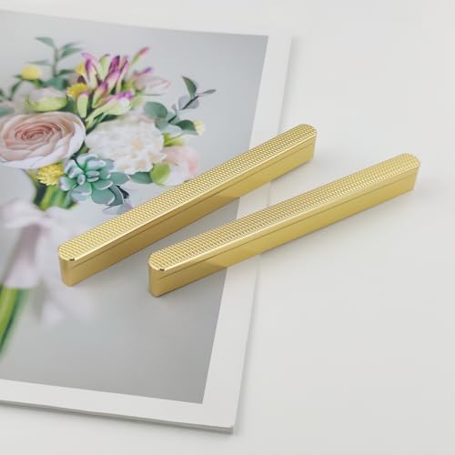 Pexintek Pack of 6 Cabinet Handles Gold Modern Furniture Handles 5 Inchs(128 mm) Hole Spacing Wardrobes Door Handles Drawer Knobs Vintage Handles for Kitchen Cupboards Dresser Cabinet (Golden)