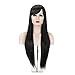 MelodySusie Black Long Straight Wig for Women, 31 inches Silky Long Straight Black Wig with Bangs Heat Resistant Synthetic Halloween Wig Hair Wig for Women with Free Wig Cap, Black