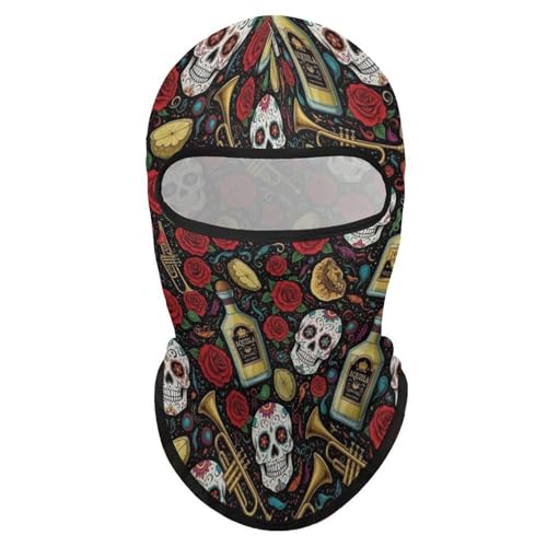 Women’s Fashion Balaclava Scarf Vintage Day of Dead Sugar Skulls Rose Flowers Cactus, Sun Defense Head Cover for Daily Use, Casual Outdoor, Lightweight Stretchy Face Mask Gaiter