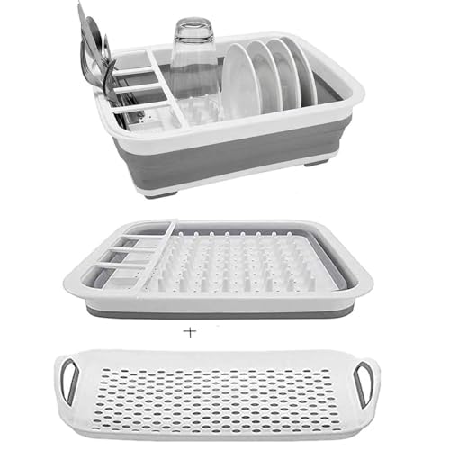 camper must haves dish drying rack Collapsible Dish Drying Rack Portable Dinnerware Drainer Organizer for Kitchen RV Campers Travel Trailers Space Saving Kitchen Storage Rack Tray (with Drainboard)