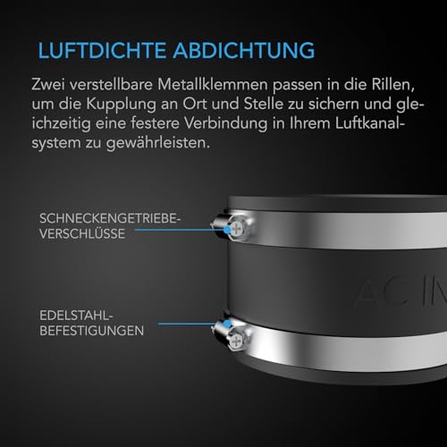 AC Infinity Geräuschreduzierende Klemme, Rohrverbinder mit Edelstahlklemmen, 150 mm – Flexible Klemme aus Gummi für Inline-Lüfter und Aktivkohlefilter in Grow-Zelten und Lüftungssystemen