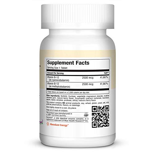 Maxi Health Chewable Vitamin B-12-5000 Mcg Energy Booster Cherry And Berry, 60 Count #TOP1