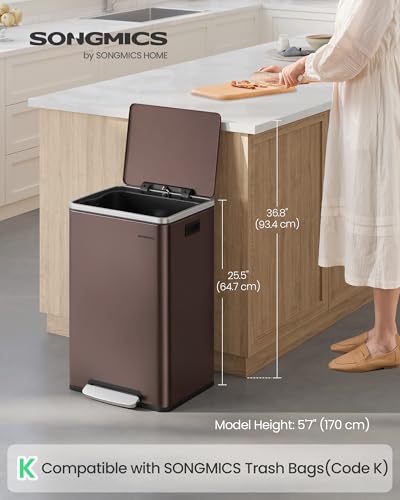 Image of SONGMICS Trash Can, 13 Gallon (50 L), Stainless Steel, Soft-Close Lid