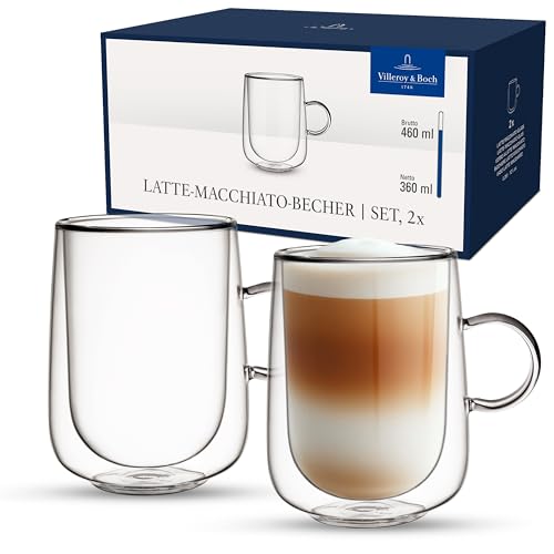 Villeroy & Boch – Artesano Hot&Cold Beverages Latte-Macchiato-Glas groß, Gläser Set 2tlg., doppelwandige Gläser für Kalt- und Heißgetränke, 360ml, Borosilikatglas, spülmaschinenfest, mikrowellensicher