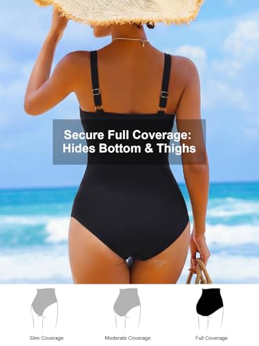 Image of Smismivo Tummy Control Swimsuits for Women Slimming One Piece Bathing Suit Retro Ruched Push Up Vintage Padded Swimwear