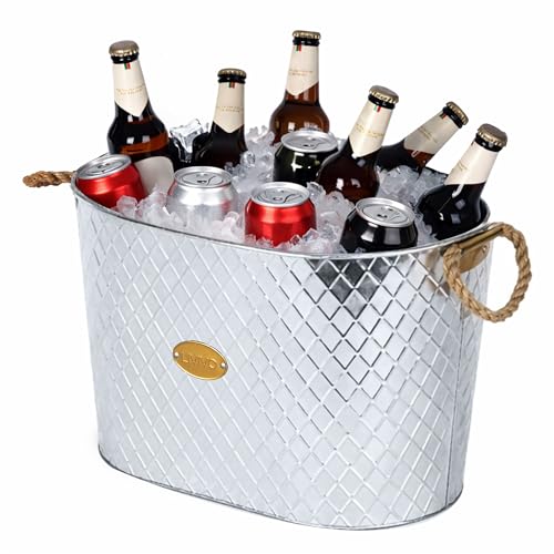 LIVIVO Galvanised Steel 24L Drinks Ice Cool Bucket Pail Diamond Embossed with Rope Handles - Great for Garden Parties BBQs Cooling Bottles Tub Cans of Beer or Soft Drinks Champagne Prosecco Whisky
