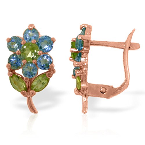 Galaxy Gold Gg 14K Solid Rose Gold Flowers Stud Earrings With 2.12 Carat Natural Blue Topaz Peridot #TOP17