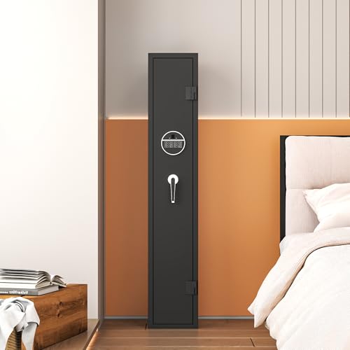 Bladez Coffre-fort pour 5 fusils - Serrure numérique avec fonction d'alarme - Boîtier en acier avec 3 boulons de verrouillage - Toison de protection et support de pistolet - 138 x 25 x 25 cm (noir +