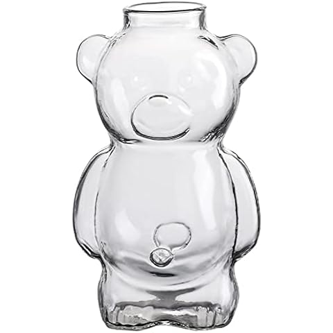 AIYAYOU Glass Cups,Cute Bear Shaped Glass Cup Cocktail Glass Coffee Mugs Beverage Glasses Goblet Drinkware for Wine Champagne Cocktail, 2.36x5.51inch, Clear Cover