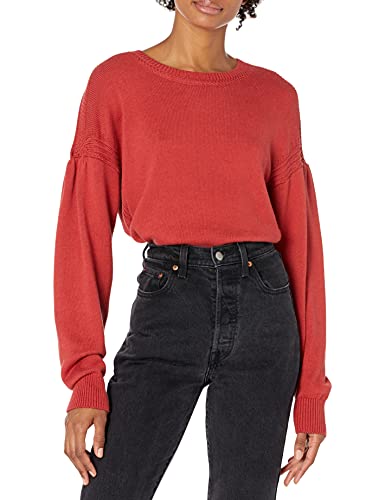 Cable Stitch Women's Dropped Shoulder Crewneck Sweater - Puff Lantern