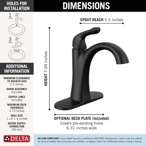 Delta Arvo Matte Black Bathroom Faucet 1 Hole, Single Hole Bathroom Sink Faucet for Vanity, Push-Pop Drain Assembly, Matte Black 15840LF-BL by DELTA - Used condition - Image 5