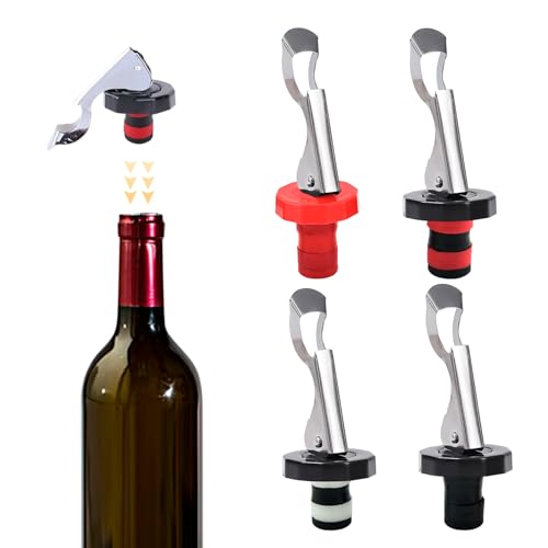 4 Pcs Wine Bottle Stoppers Lever-Arm Lid Vacuum Plug Bottles Wine Stopper Reusable Pourers Spillproof Stopper Set Leak-Proof Rubber Steel Champagne Stoppers for Wine Beer Beverage Supplies