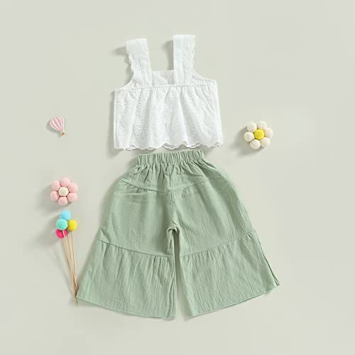 2PCS Baby Girl Sleeveless Strap Lace Crop Vest Tops + Flared Wide-Leg Pants Toddler Summer Outfits Set Clothes3