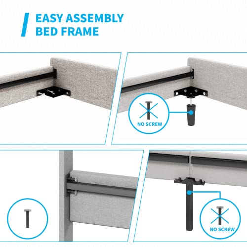 Mjkone Upholstered Plantform Bed Frame, Full Size Button Tufted Bed Frame With Head Board, Beds With Wood Strip Design/No Box Spring Needed/Easy Assembly (Light Grey) #TOP5