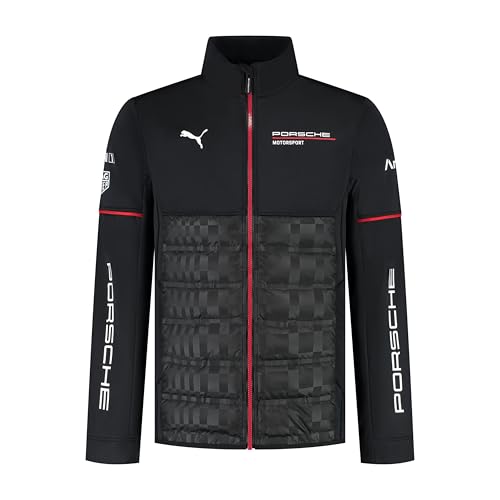 PUMA Porsche Motorsport Men's Team Hybrid Jacket with woven upper- and padded lower section for ultimate comfort - Black - Size: M