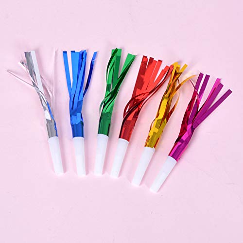 24 Pieces Metallic Noise Makers Party Blowouts Whistles Glitter Fringe Noisemaker Party Supplies Blowouts Children Toy For Party Sport Games, Random Color #TOP18