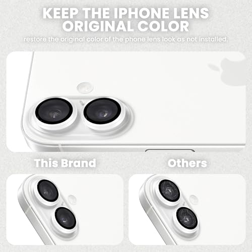 Image of ArmourPro Premium Camera Lens Protector Tempered Glass Compatible For iPhone 16 Plus and iPhone 16 Tough HD Individual Aluminum Alloy Rings 9H Camera Cover , Scratch-Resistant,Camera Lens Protection| White