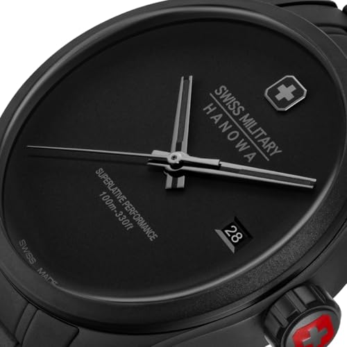 Image of Swiss Military Hanowa Pioneer Stealth Black Round Dial Swiss Made Analog Watch for Men | SMWGH0004130