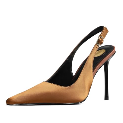 Image of Satin Slingback Pumps Women Floral Knot Pointed Toe Stiletto Heels | Slim stiletto heel, smooth satin upper, Floral accent, knot detail, pointed toe, dress pumps work, parties and wedding looks