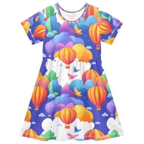Summer Girl Dresses Hot Air Balloon Colorful Toddler Short Sleeve A-line Dress Casual Sundress