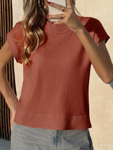 Saodimallsu Womens Cap Short Sleeve Sweater Vest Summer Casual Crew Neck Loose Knit Lightweight Pullover Tank Tops4
