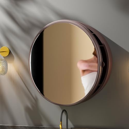 Image of iSTAR Round Wall Mirror Cabinet with Storage | Bathroom Mirror Cabinet with Shelves | Wall Mounted Vanity Cabinet for Bathroom, Wash Basin & Dressing Area | HD Mirror Door & Space Saving Organizer
