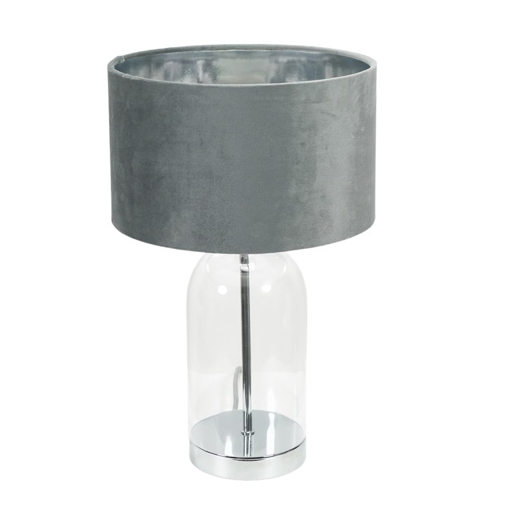 Valuelights Grey Velvet & Chrome Shade | Jessy Glass Table Lamp Silver Base With Grey Velvet & Chrome Inner Shade & Warm White Bulb | Table Lamps, Home Décor & Improvement Essential