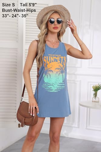 Image of Summer Tank Dress for Women Sunset Palm Tree Beach Vacation Cover Up