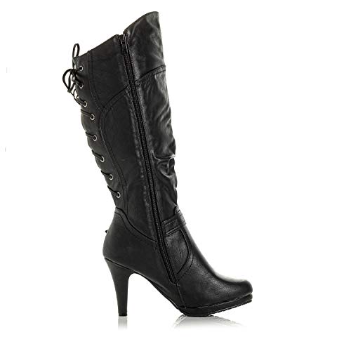 Peggy-01 Women's Knee High Vegan Round Toe Lace Up Style Full Zip Slouched High Heel Boot3