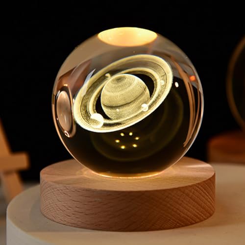 YuchiFa Happyhaves Sphere, Happy Haves Light Sphere,Happyhaves Calming Stellar Spheres The Galaxy, Saturn and The Moon, 3D Solar System Crystal Ball Night Light,LED Crystal Space Lamp (6cm/2.4in,#11)