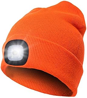 LED Lighted Hat,USB Rechargeable Head Torch Hat, Winter Warm for Men Dad Him Women, Unisex Headlamp Stocking fillers Cap with Light for Walking at Night,Fishing,Camping,Hunting Black