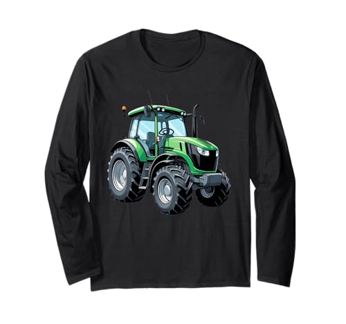 Tractor Verde de Caricatura Ilustración Agrícola Manga Larga