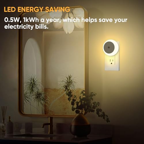 Image of LED Night Lights, Plug into Wall Night Light Lamp 4-Pack, 3000K 0.5W Dusk to Dawn Sensor, Plug in Nightlights Auto-On /Off for Bedroom, Bathroom, Kitchen, Stairs, Hallway Smart Home Warm White