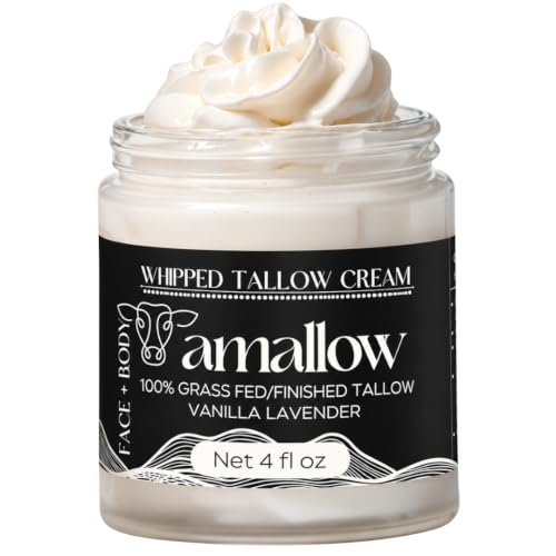 Amallow 100% Grass Fed Beef Tallow for Skin Care - Face + Body - Whipped...