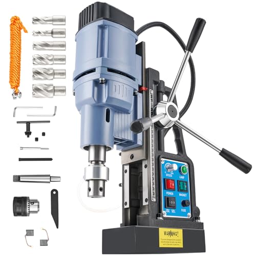 ZELCAN Magnetbohrmaschine 1550W Standbohrmaschine 13900N Tischbohrmaschine 650 RPM 50mm Max. Bohrdurchmesser mit 6 Bohrer HSS 12-27mm mit Variabler Geschwindigkeit für Oberfläche Heimwerk Industrie