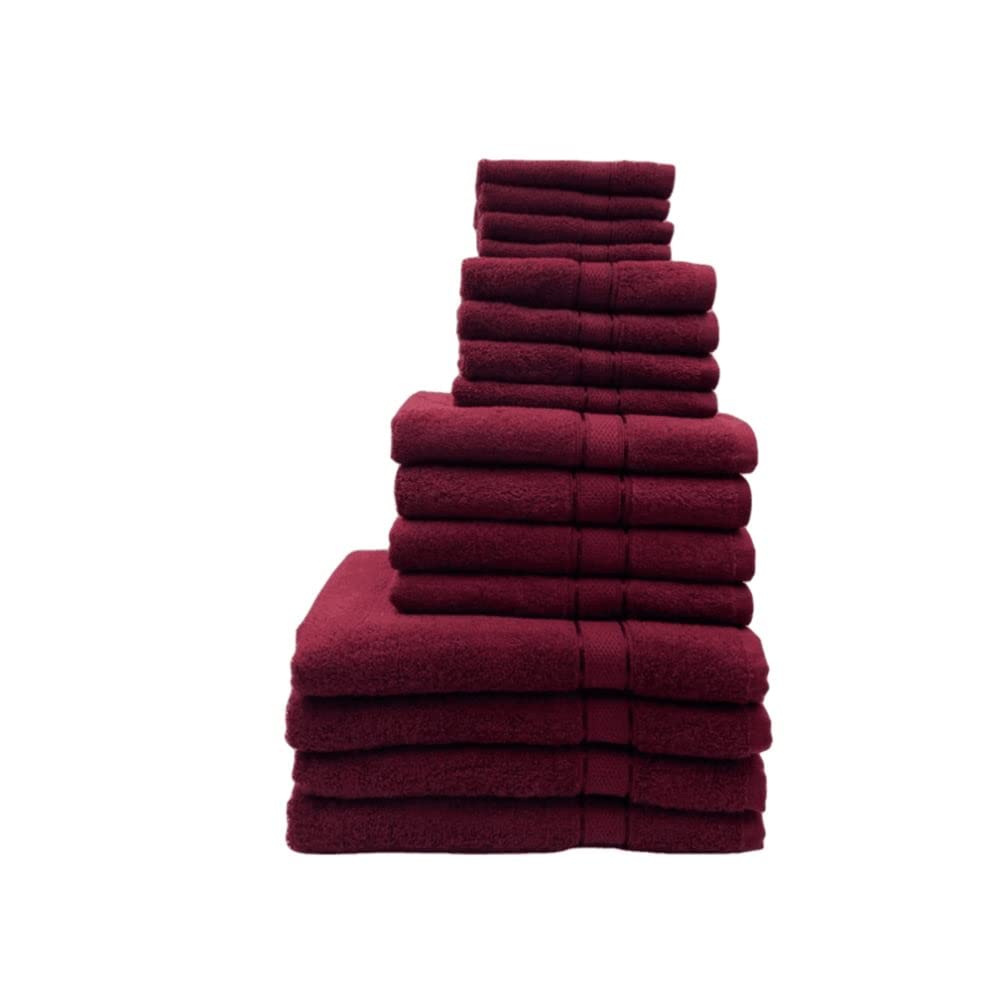 BYFTDaffodil (Burgundy) 100% Cotton Premium Bath Linen Set (4 Face, 4 Hand, 4 Adult Bath, & 4 Kids Bath Towels) Super Soft, Quick Dry, and Highly Absorbent Family Bath Linen Pack-Set of 16 Pcs