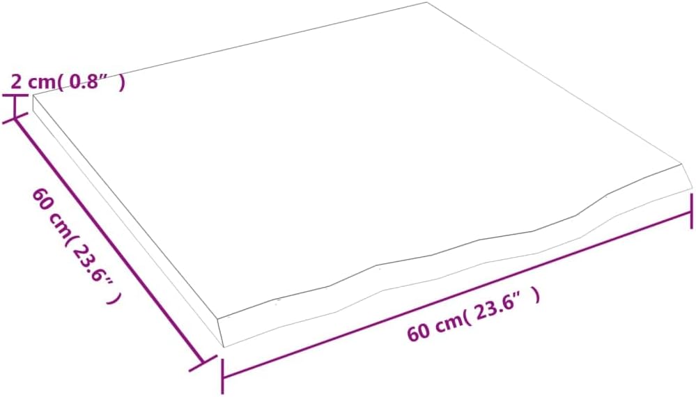 vidaXL Table Top Replacement in Light Brown Solid Oak Wood- 23.6"x23.6"x0.8"-Handcrafted with Live Edge
