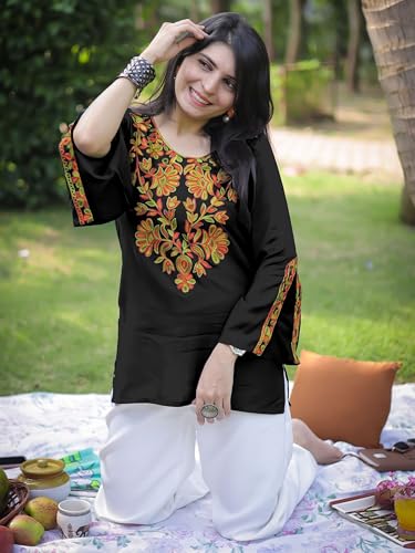 Image of Youthnic Women's Light Green Rayon Yoke Embroidery Straight Short Kurti | Office Wear Kurti | College Wear Kurti | Tunic Top