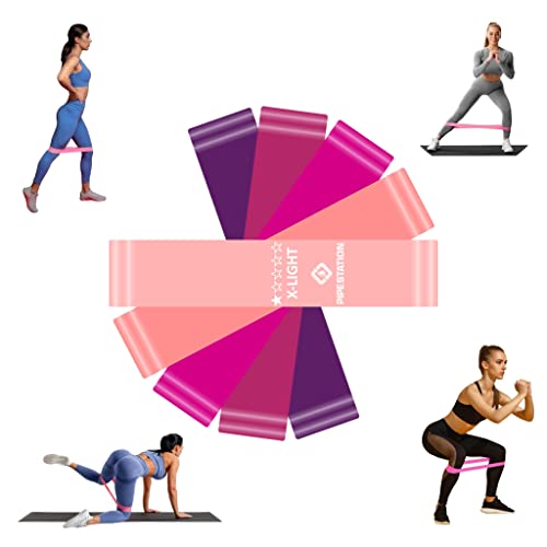 Pipestation Resistance Bands Set 5 Pack 5-30lbs (2.27-13.6kgs) - Exercise Bands for Women - Mini Loop Pilates Band for Gym Workout & Physio Stretching - Natural Rubber Booty Bands for Hip Thigh Glute