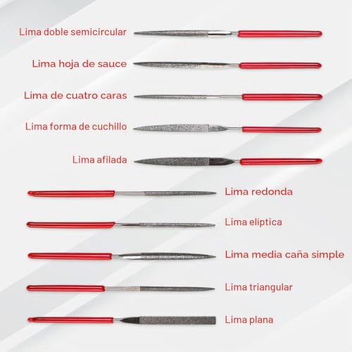 Miniatura 3 de Kaiyzo Juego De Limas Aguja Diamante, 10 Piezas 2 X 100 Mm Limas Mini Redondas De Precisión, Herramientas Para Metal Madera Plástico Joyería, Incluye Cepillo Sin Mango De Cerdas Negras, Diamante