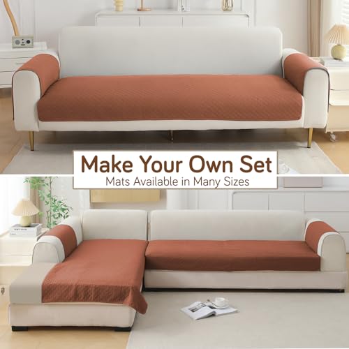 Image of HOKIPO Quilted Brown Polyester Sofa Mat, 90cm x 170cm, L-Shape & 1 /2 /3 Seater