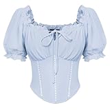 camicia celeste uomo saldi Tessuti e design: Tessuto morbido e confortevole con maniche a palloncino impreziosite da rouches e pizzi decorativi. Scollo quadrato elastico indossabile sia sulle spalle che come off-shoulder, con lacci centrali e dettagli romantici sul corpetto