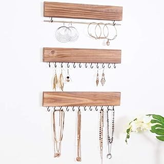 Rustic Jewelry Organizers, Necklace Holder, Wall Mounted Storage Rack, Wood & Metal Jewelry